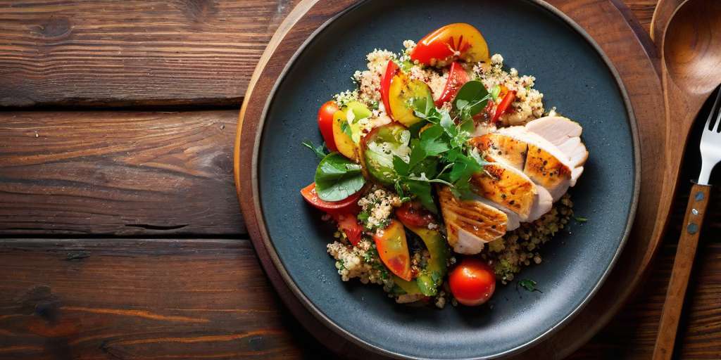 quinua con pollo y ensalada