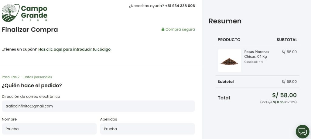 finalizar compra parte 1 en campo grande peru