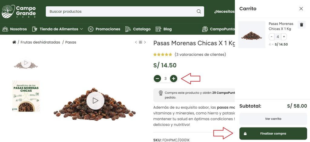 seleccion y finalizar compra en campo grande peru