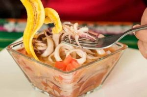 presentacion de ceviche de calamar